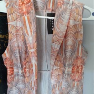 SHEIN small gorgeous sleeveless duster, shawl collar, unique feathery pastel